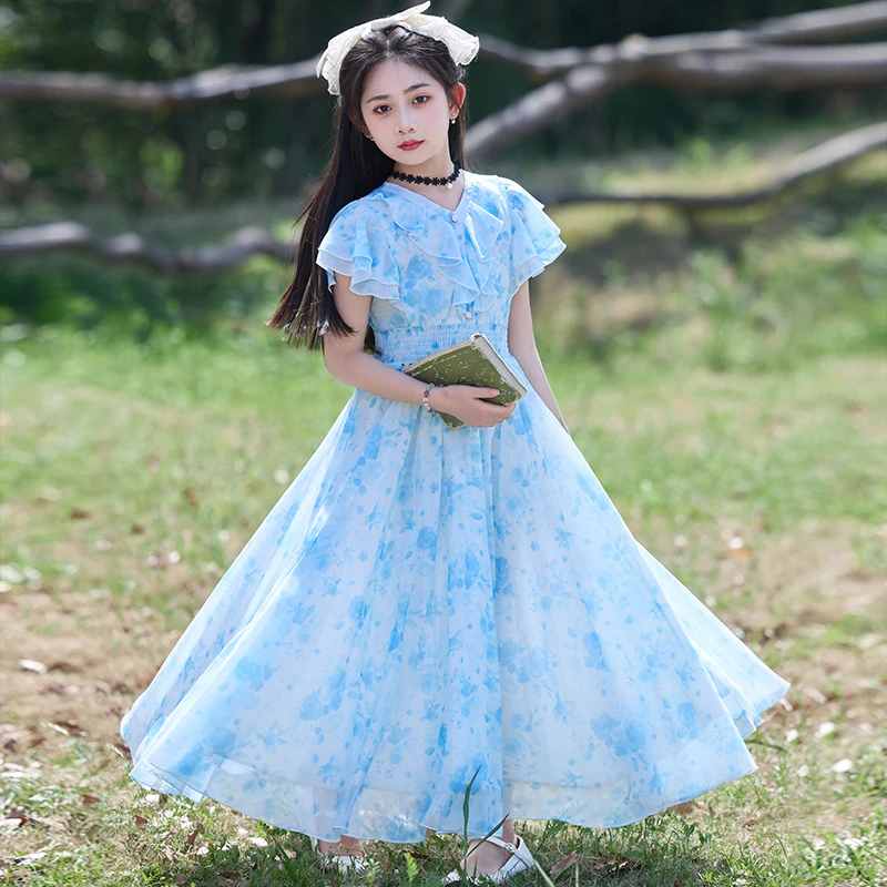 女童连衣裙夏季2025新款洋气儿童雪纺长裙韩版中大童小女孩碎花裙
