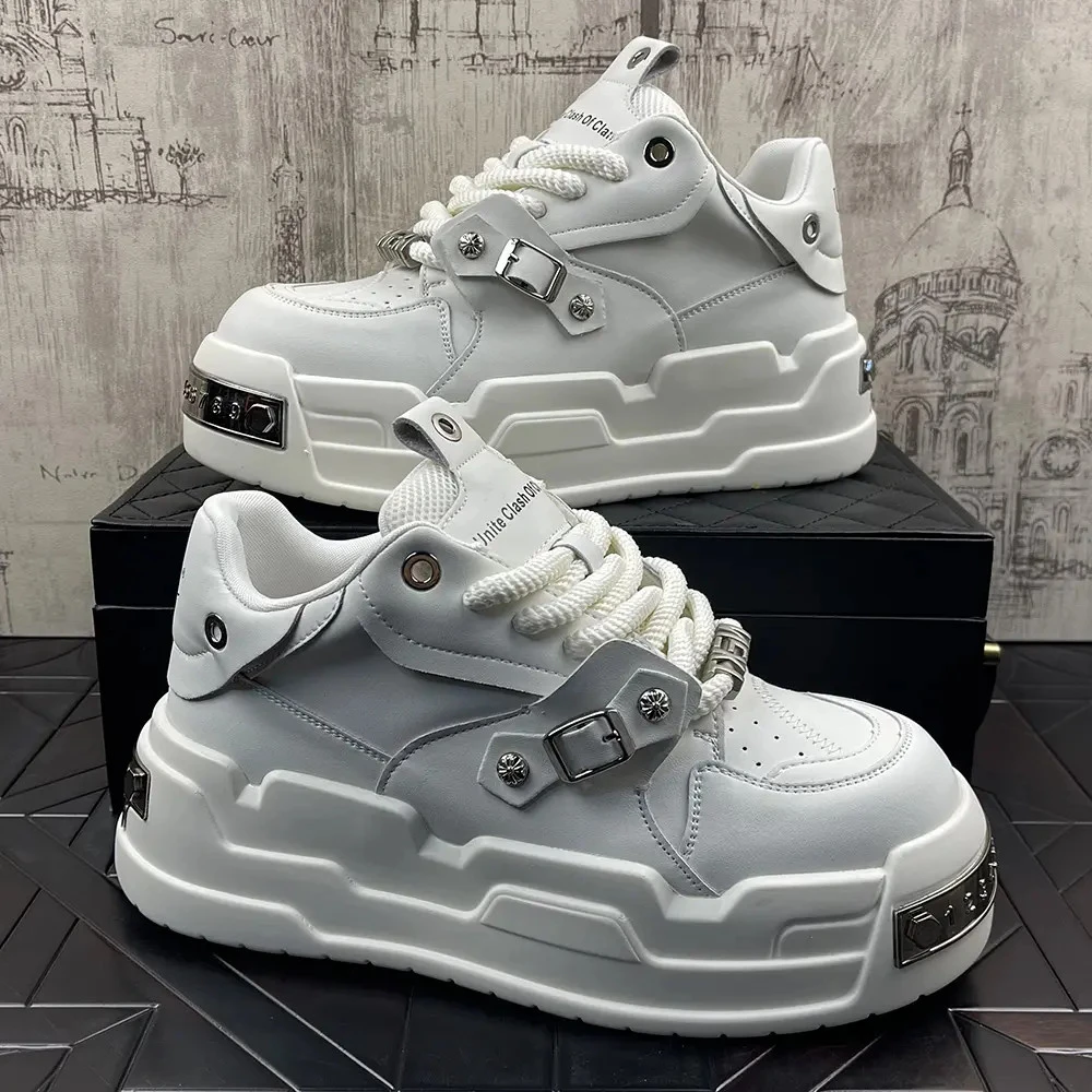 欧洲站男鞋原创设计厚底增高板鞋男2025秋季新增透气网面男士板鞋