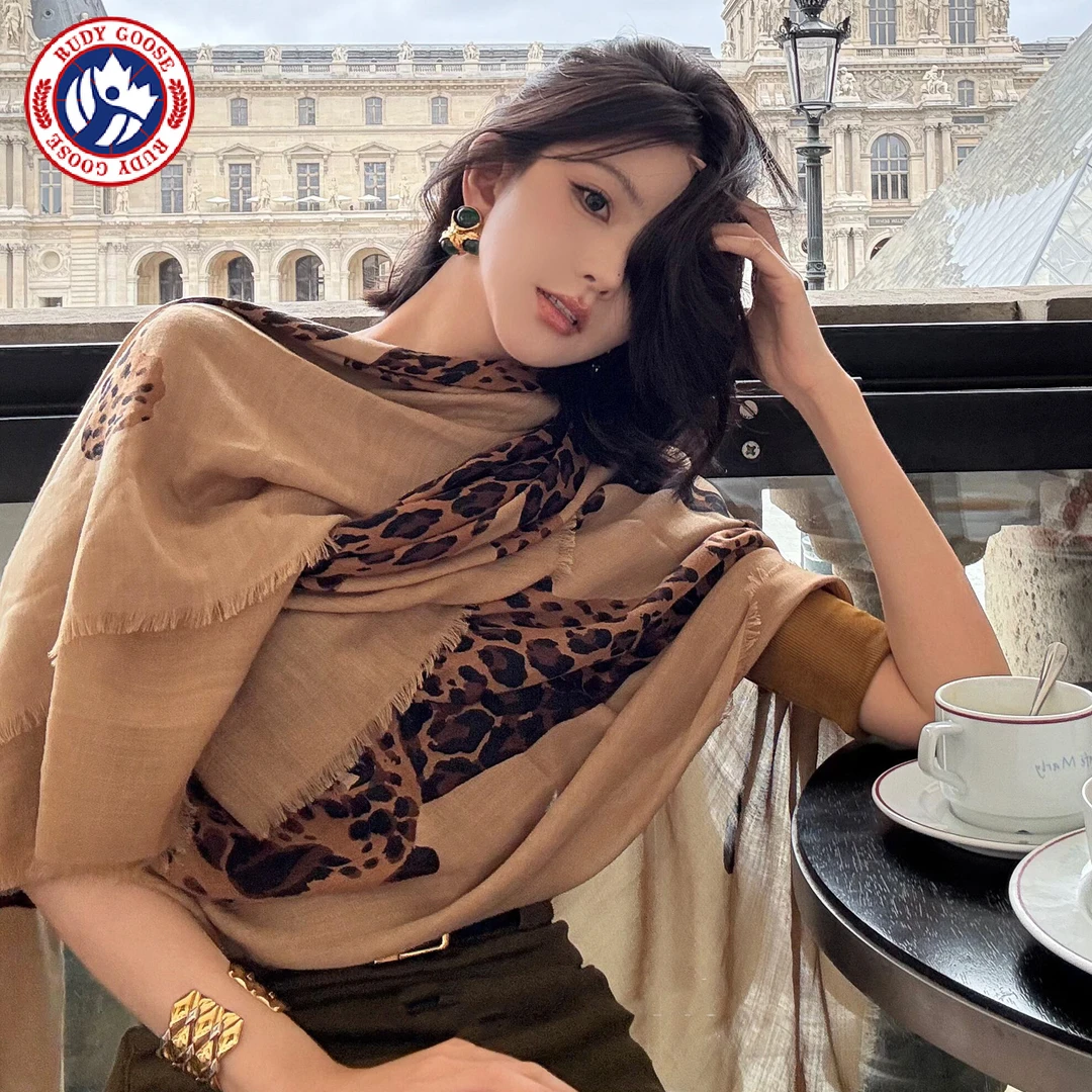 RUDY GOOSE美式复古金钱豹披肩女秋老钱风气质围巾高级感豹纹丝巾