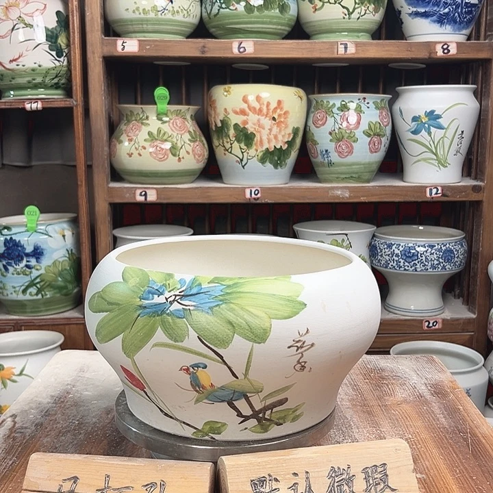 陶瓷口25荷花鸟新款新款陶瓷陶瓷陶瓷