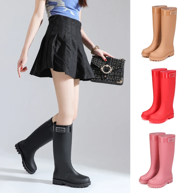 高筒雨鞋女新款长筒防滑防水鞋时尚百搭水靴潮流舒适加绒保暖水靴