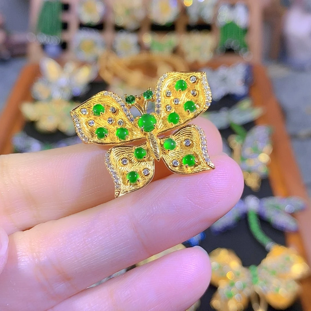 吊坠(不含链)银S925镶嵌翡翠