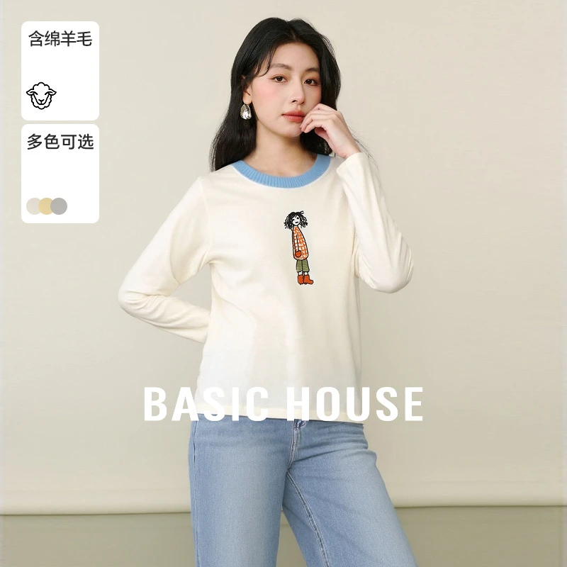 Basic House/百家好春季休闲百搭套头卡通时尚针织衫-B0625H5O742