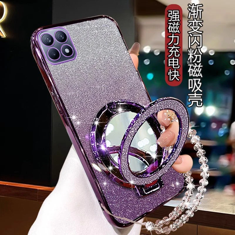 OPPOReno4SE手机壳PEAM00带镜子支架全包高级手链透明防摔软壳女