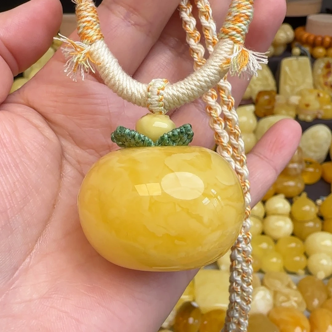 琥珀未镶嵌套链天然蜜蜡柿柿如意吊坠