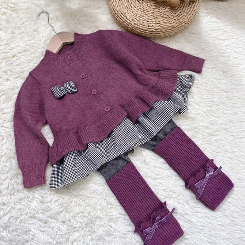 女童秋冬装套装小香风2025时髦洋气儿童针织开衫宝宝婴童毛衣加绒