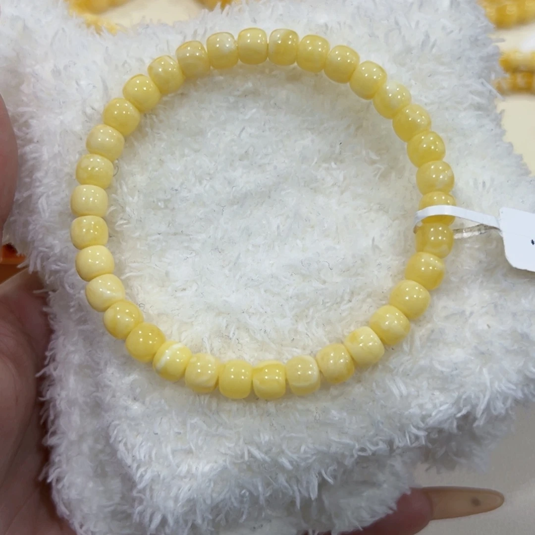 蜜蜡未镶嵌手链6.5m浓蜡奶白花手串