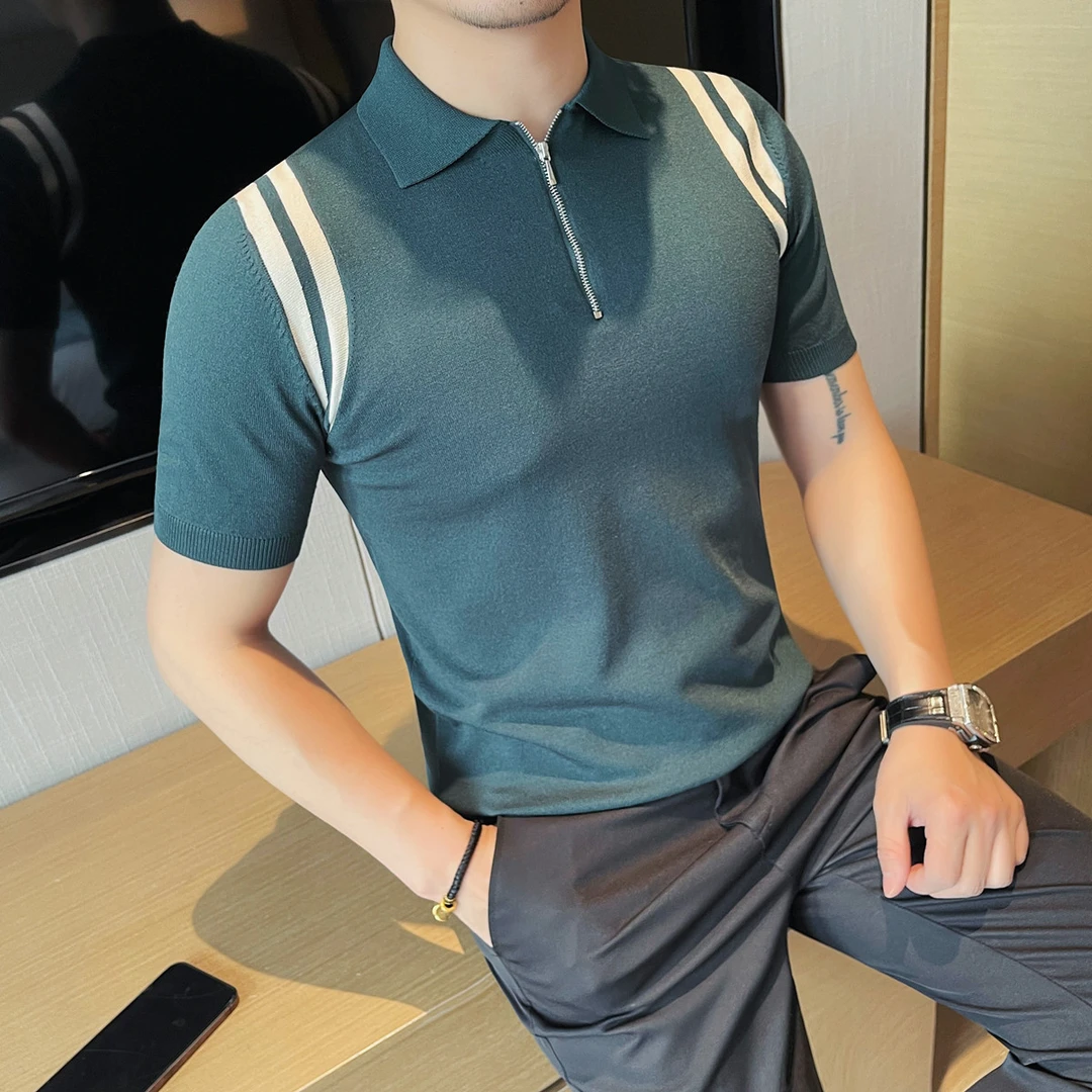 男士短袖POLO衫商务翻领修身休闲针织T恤简约时尚潮流修身半袖