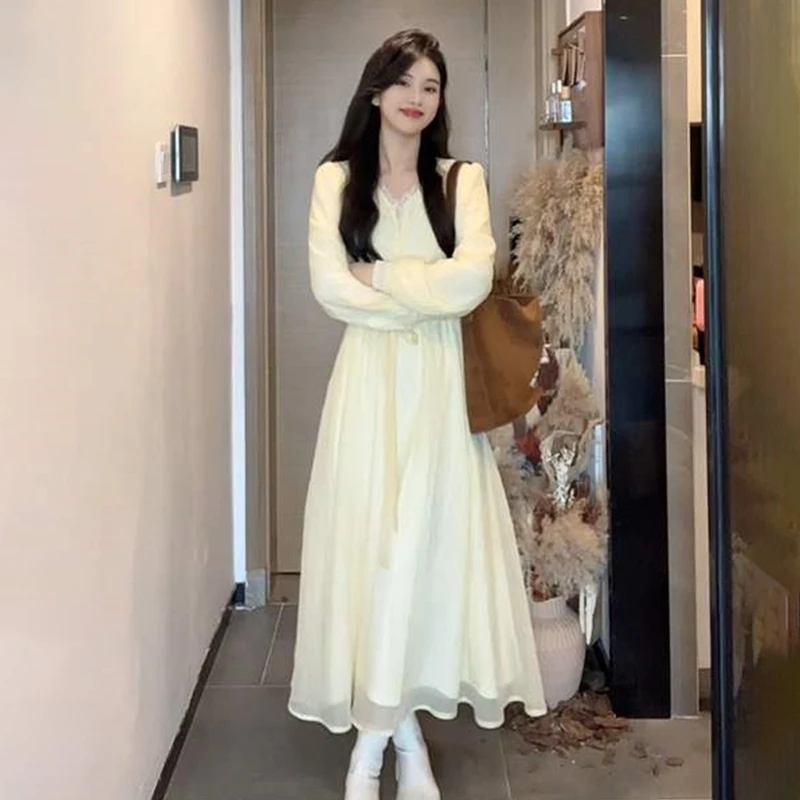 【现货+运补】温柔风秋季长袖连衣裙子2女早秋小个子高级感长裙9348