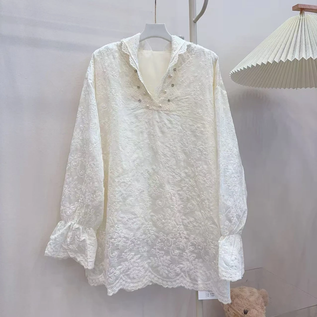 胖胖家*2463新款连帽重工百搭显瘦刺绣大衫