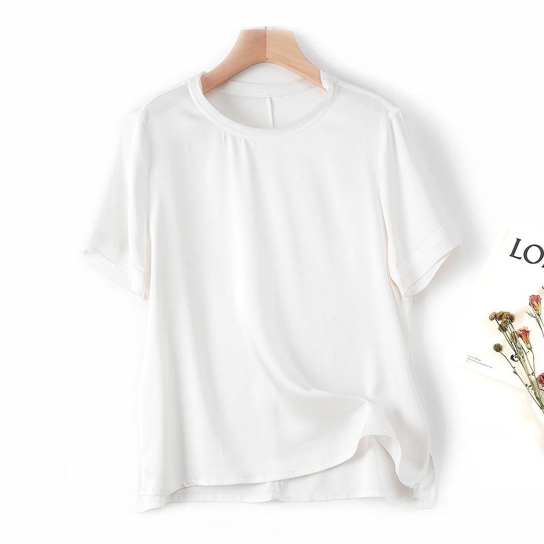 92%桑蚕丝提花缎短袖T恤女装高级感圆领真丝2025爆款