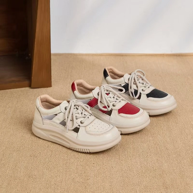 女士牛皮复古镂空老爹鞋夏季运动透气轻便休闲凉鞋 3606