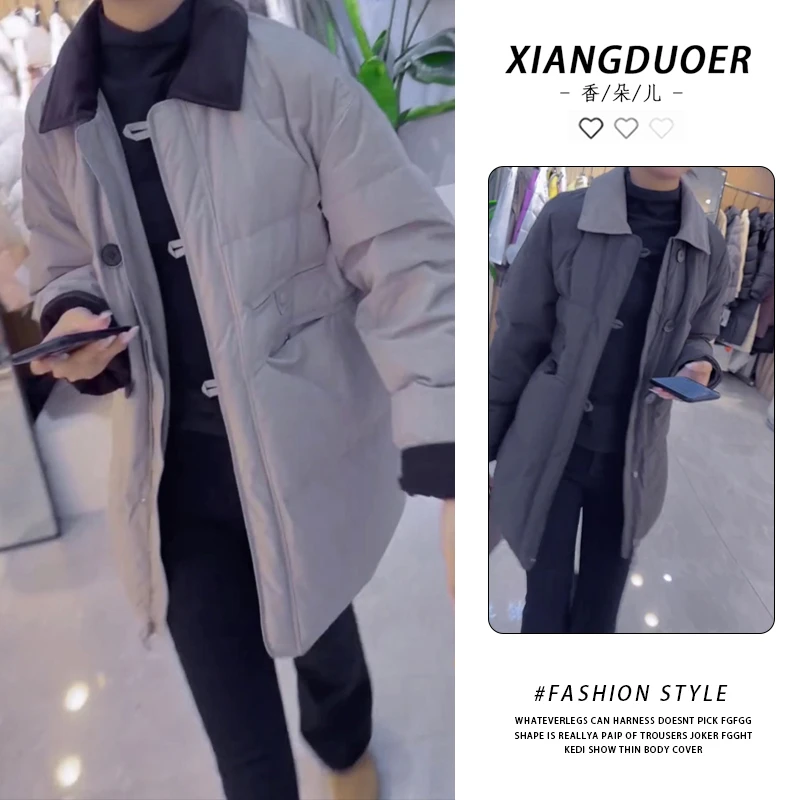 撞色翻领牛角扣棉服女2025冬新款宽松廓形设计保暖通勤出街松弛风