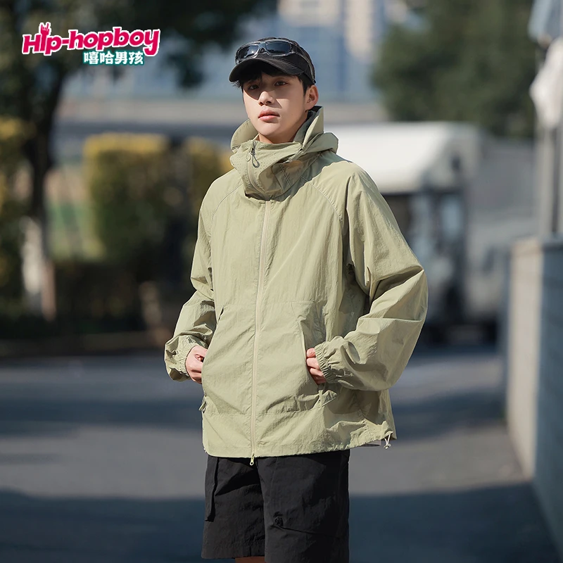 嘻哈男孩宽松连帽防晒衣潮流防水外套透气登山运动户外夹克