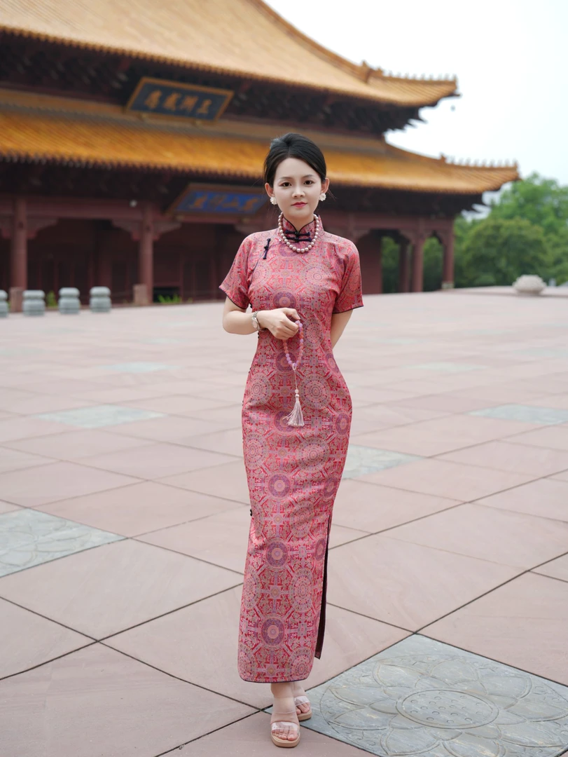 旷美旗韵旷美旗韵复古夏季包臀裙中国风春季日常常规袖旗袍花纹