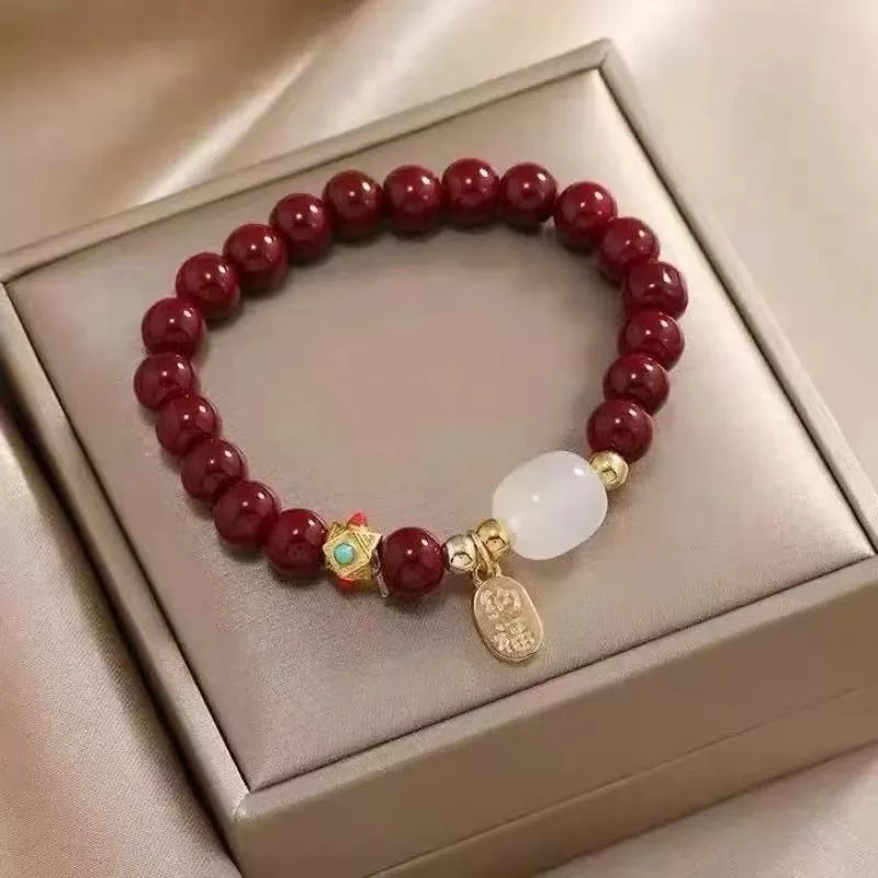 AM6098 朱砂桶珠diy招财纳福手串