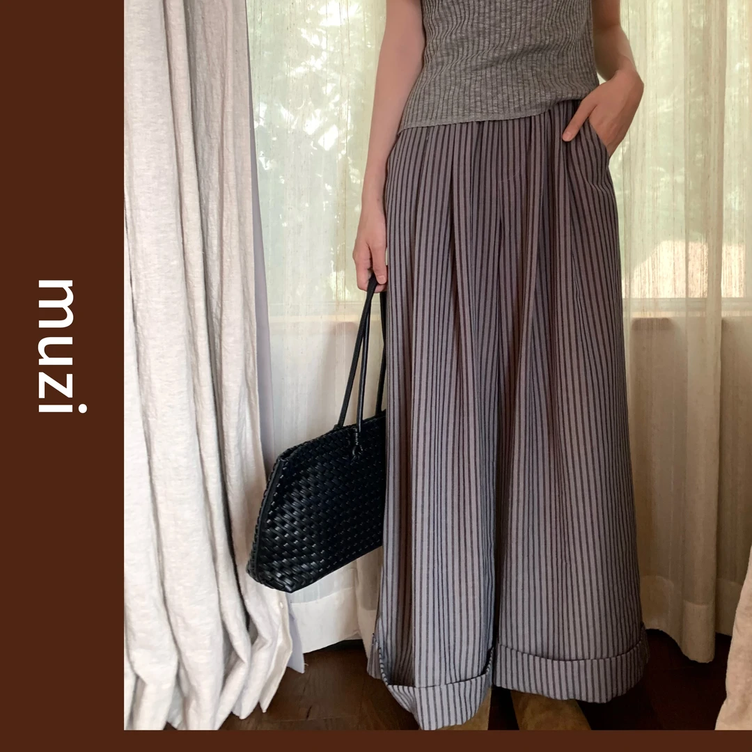 条纹透气休闲风春夏秋口袋休闲裤百搭宽松气质老钱风