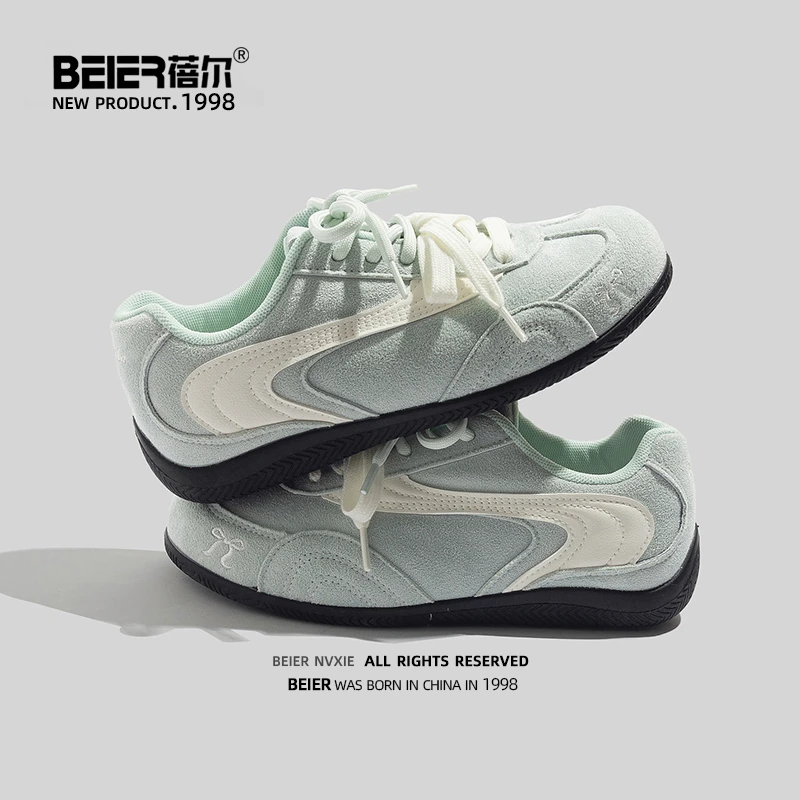 蓓尔低帮圆头德训鞋女鞋2025秋季新款韩版小白鞋运动休闲板鞋7203