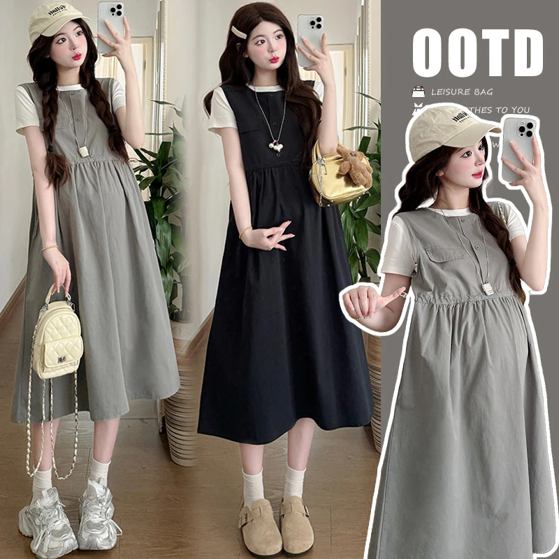 【甜心】孕妇装2025新款夏装新款学院风抽绳休闲孕妇背心裙韩版潮妈