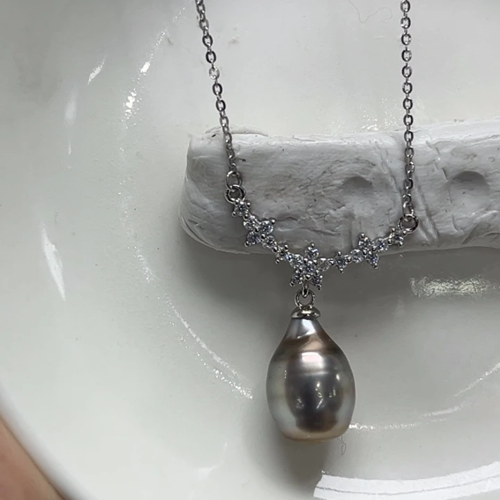 银S925镶嵌套链海水珍珠9-10mm14号