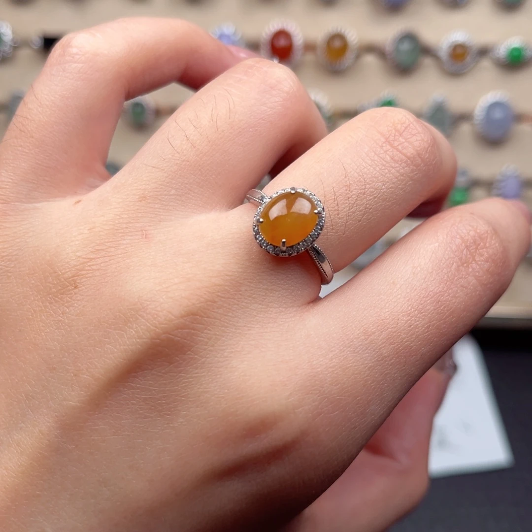 翡翠银S925镶嵌戒指天然A货翡翠