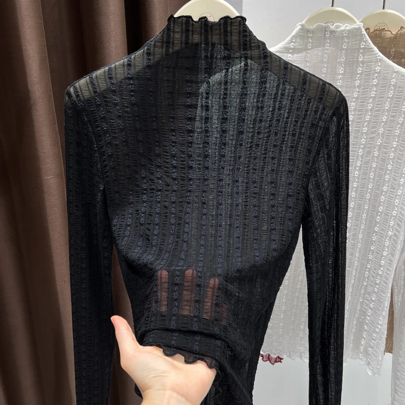 高级感黑色小立领蕾丝衫女2025早秋新款轻奢上档次薄款提花小衫