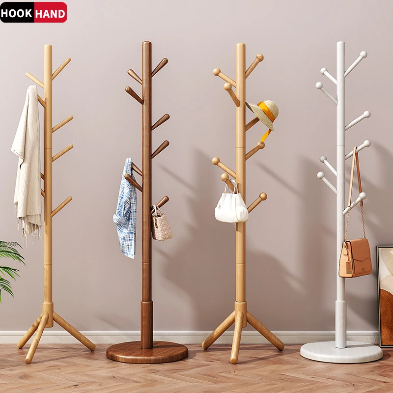 实木衣帽架落地卧室挂衣架家用立式衣服挂衣杆办公室内秋冬挂包架