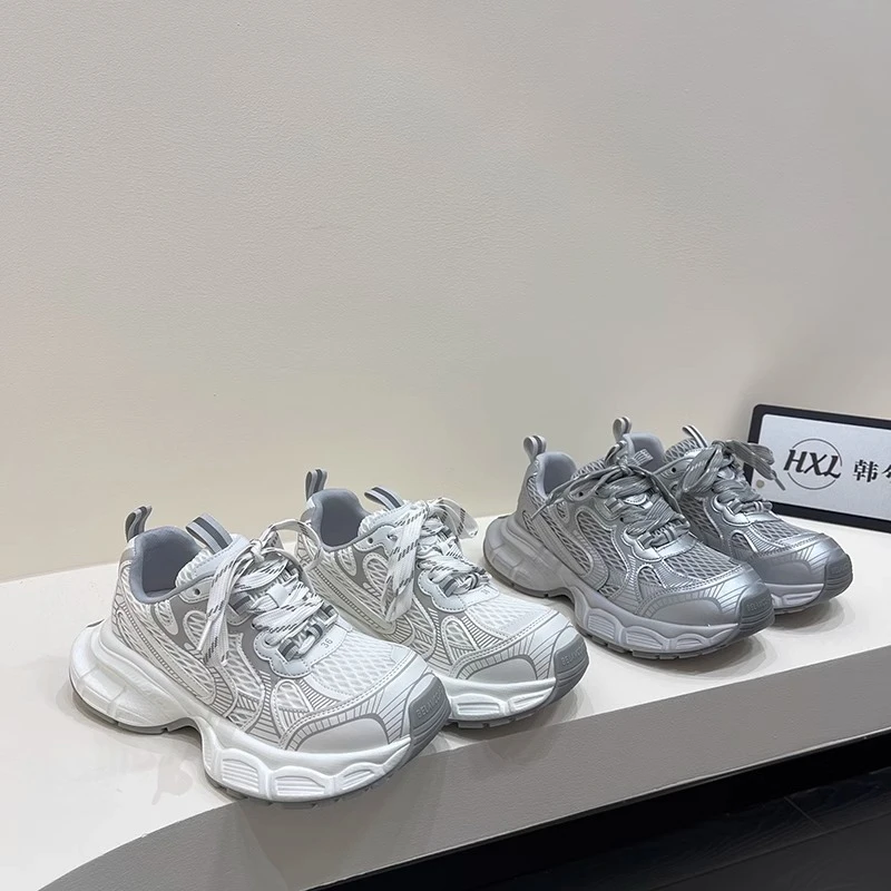 欧洲站2025年夏季新款软底网面透气运动休闲超火厚底巴黎老爹鞋女