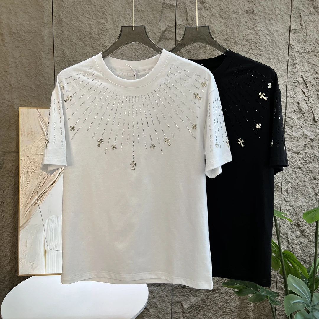 2025新款男士t恤短袖网红款时尚圆领流星烫钻舒适半袖男款衣服潮