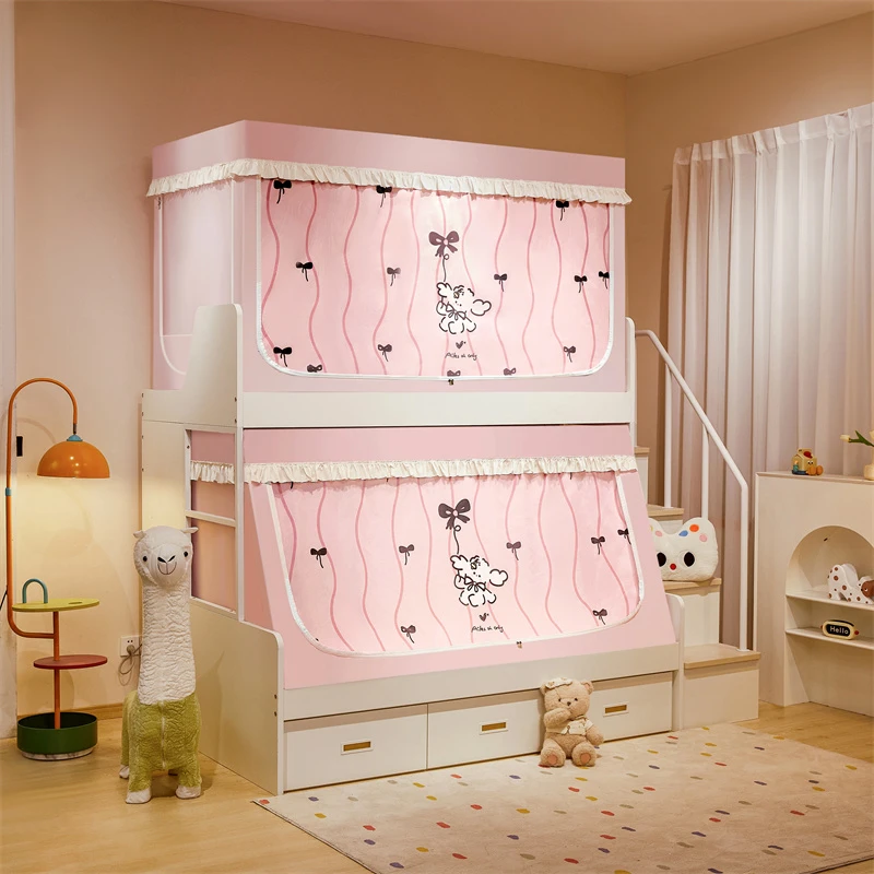 子母床蚊帐上下铺专用梯形上下床遮光儿童床高低床花边款子母蚊帐