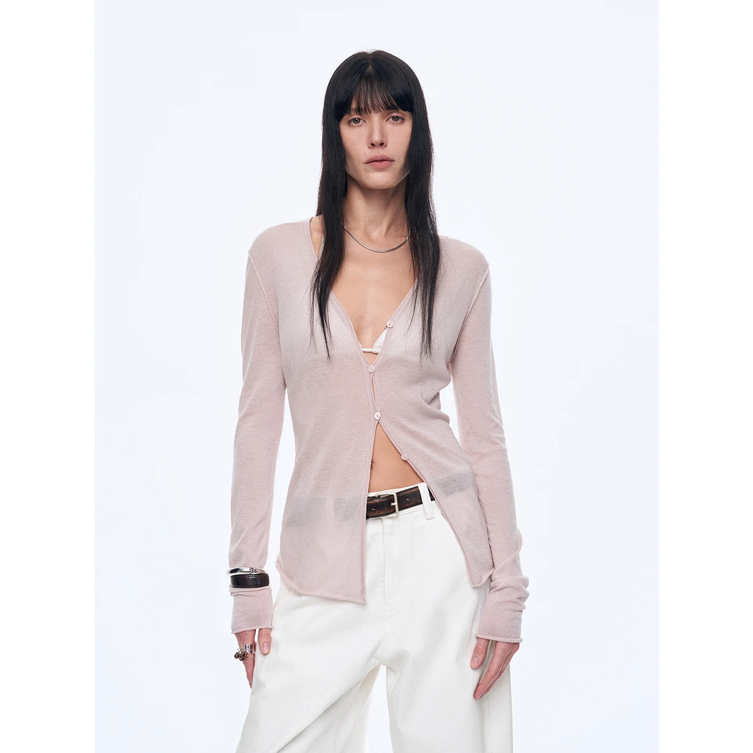 付智恩 长岛假期 羊毛混纺V领正肩针织开衫春