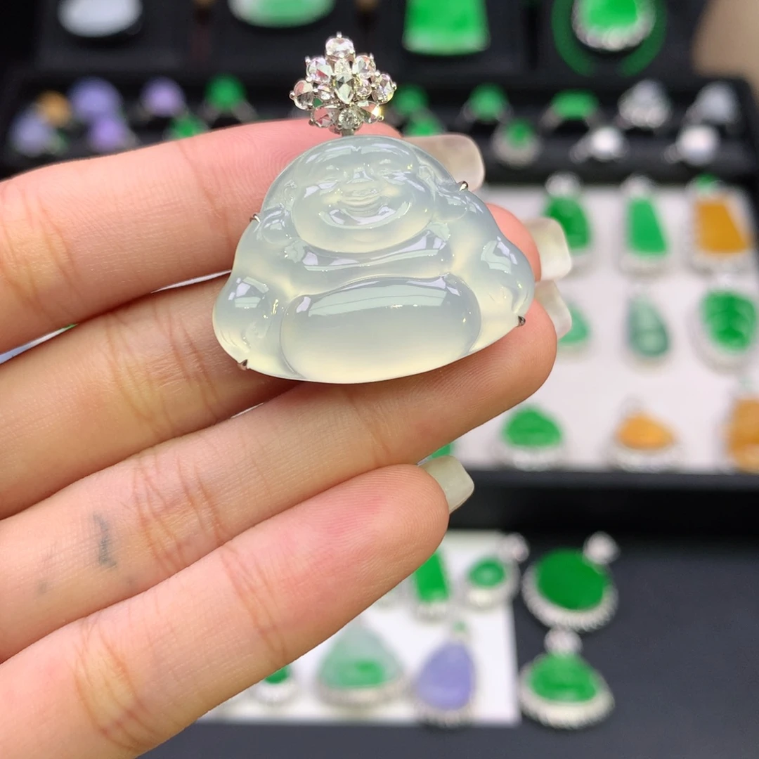 翡翠18K金镶嵌吊坠(不含链)