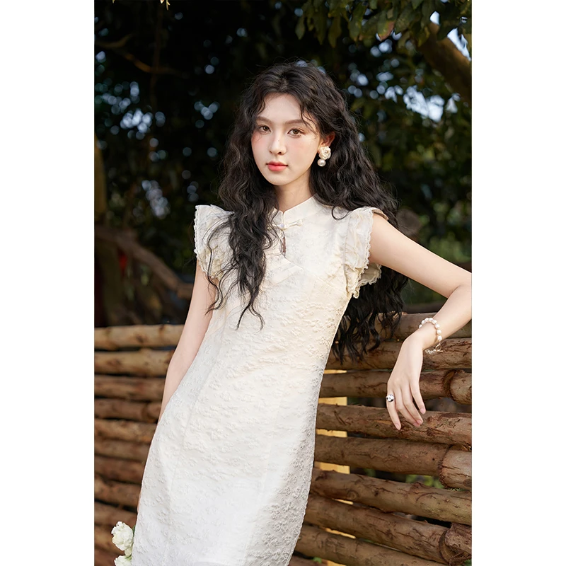 谜秀新中式小飞袖改良旗袍连衣裙女2024夏季气质温柔小个子连衣裙