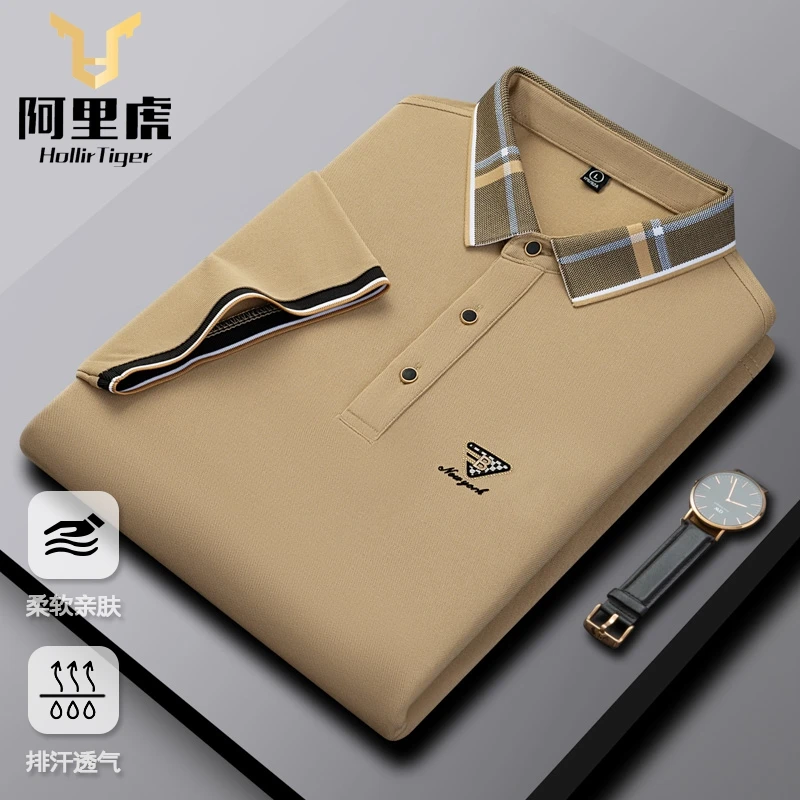 轻奢短袖男士高档t恤polo衫男装高端桑蚕丝体恤翻领上衣潮牌夏季