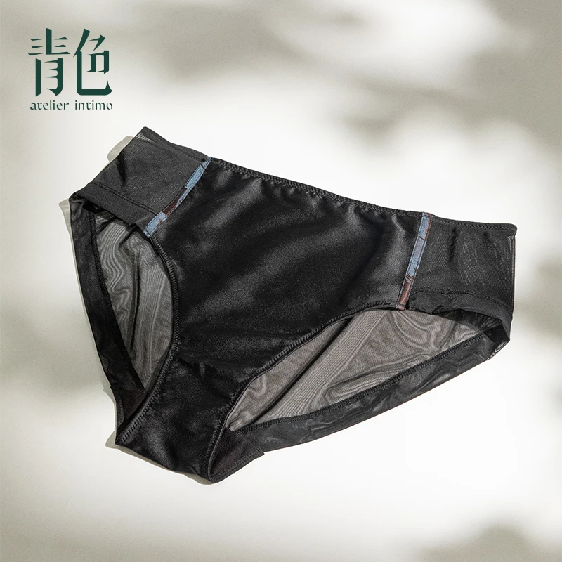 atelier intimo/青色【琴瑟底裤】真丝提花精致薄透亲肤柔软三角裤