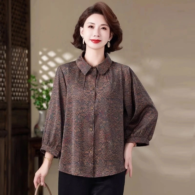 洋气高贵薄款上衣妈妈春装2025新款中老年奶奶装春秋女士衬衫上衣