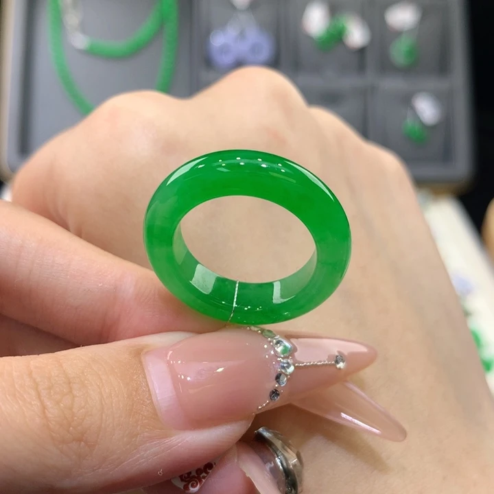 未镶嵌戒指翡翠小*16-17满绿翡翠戒圈