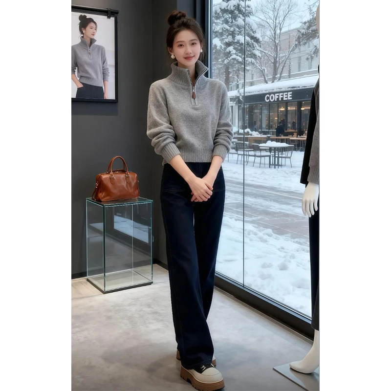 霖优小个子厚款长袖毛衣女2025年秋冬新品时髦洋气显瘦针织衫上衣