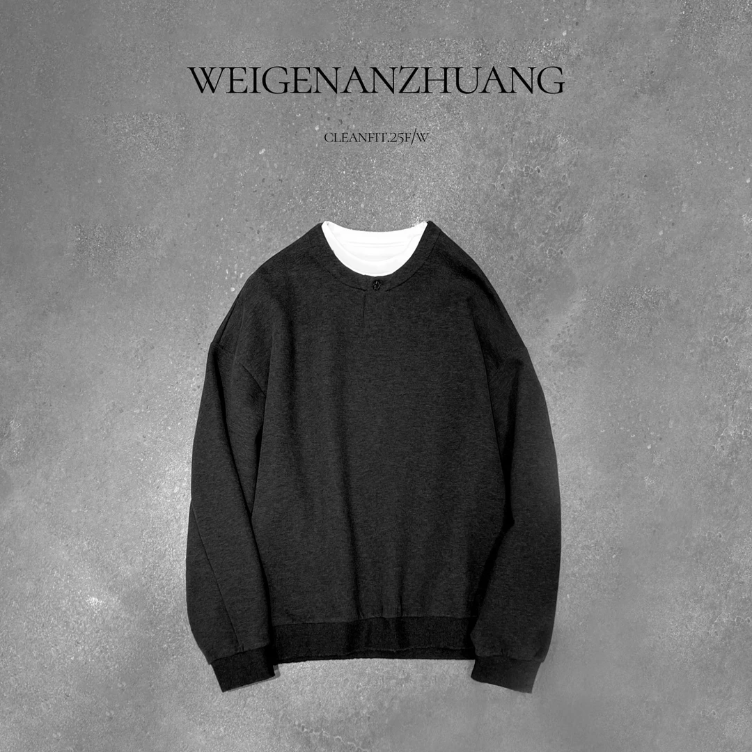 【休闲style】25秋季新款圆领假两件长袖卫衣男宽松休闲百搭上衣