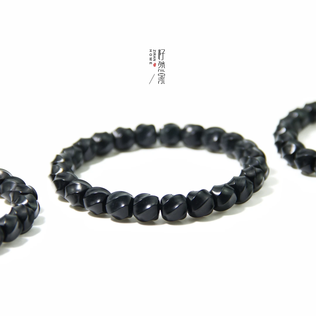 天然和田玉墨玉精工喜璇珠手串9mm个性小众百搭男女款