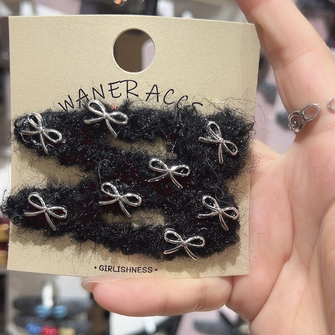 星***睡皮质铁合金蝴蝶结黑色掰掰夹