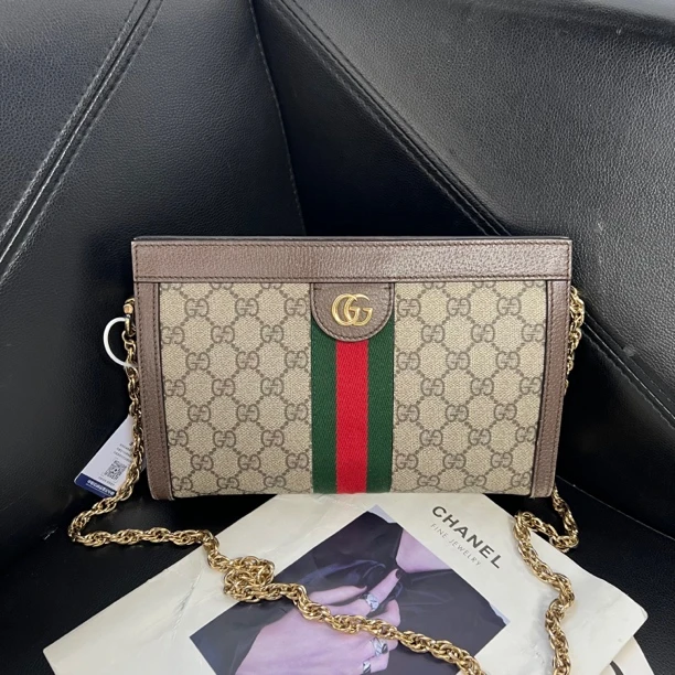 95新 GUCCI/古驰 捐金沉珠/Ophidia小号夹子包单肩