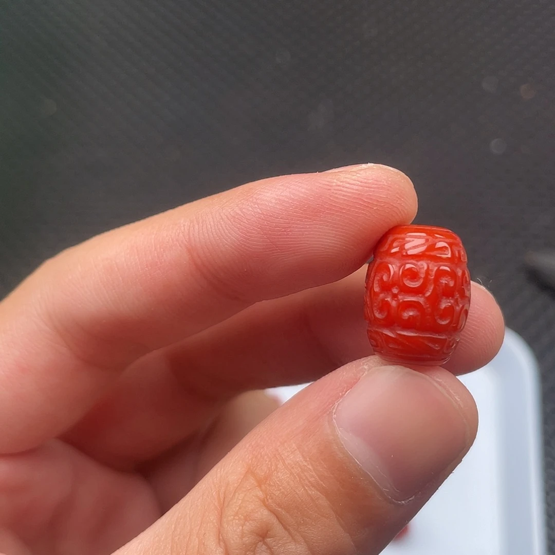 南红玛瑙未镶嵌12*16柿子红回纹桶珠一颗