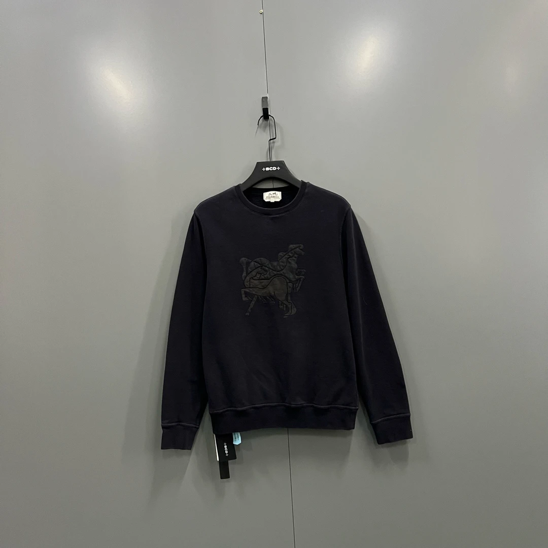 99新 Hermes/爱马仕 (ll) 藏青色拼色图案卫衣 L码207118