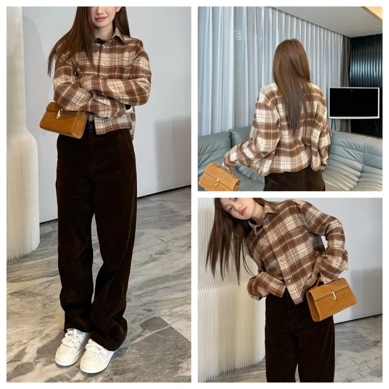 【李李推荐】2024新秋上新美拉德风格纹磨毛衬衫上衣3600