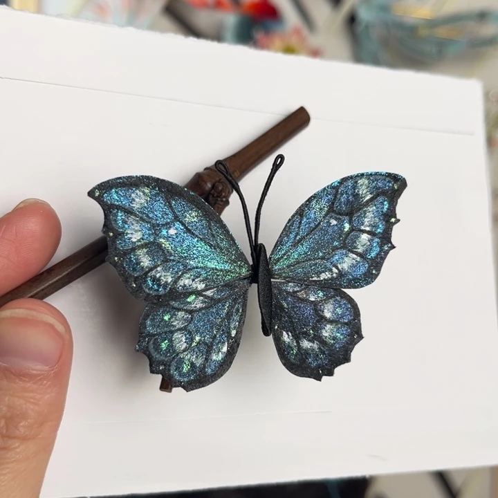 扁绒细闪蝴蝶发簪4