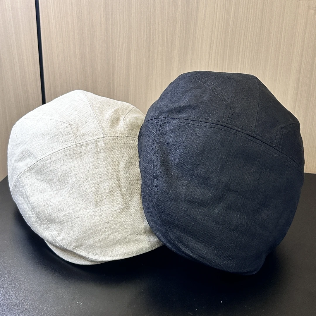 亚麻休闲风前进帽复古圆顶鸭舌帽帽子白色纯色简约款百搭黑色画家