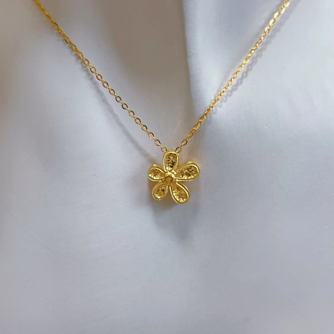 足金999碎碎冰格桑花套链精致时尚双面黄金