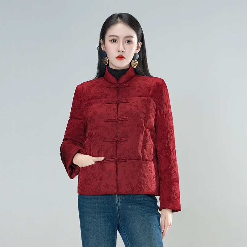 （婉玉）提花新中式显瘦气质轻奢减龄慵懒风短款女士鹅绒棉服-61439