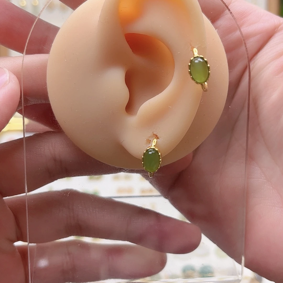 和田玉银S925镶嵌耳饰